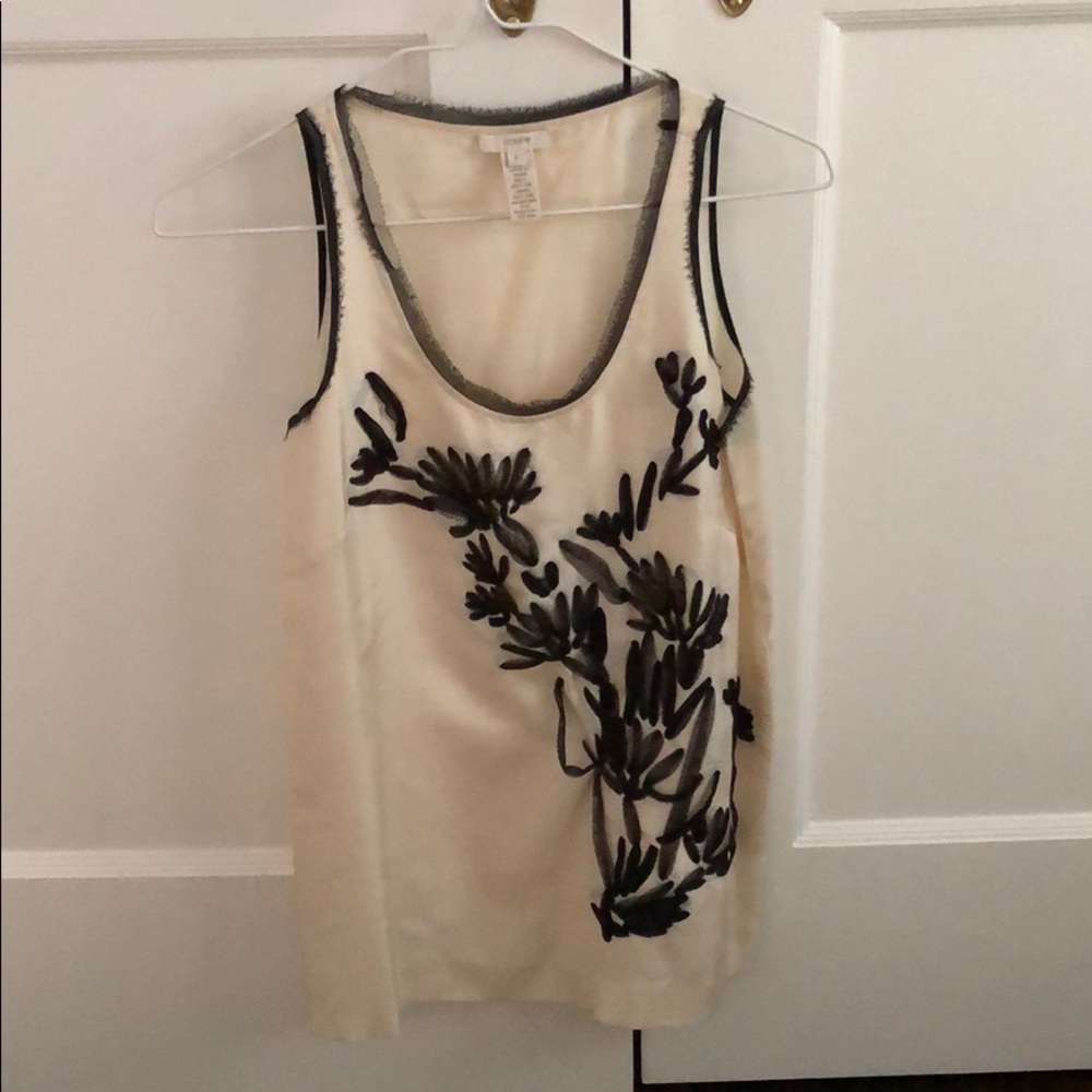 J. Crew Cream Tank with Black Floral Appliqué